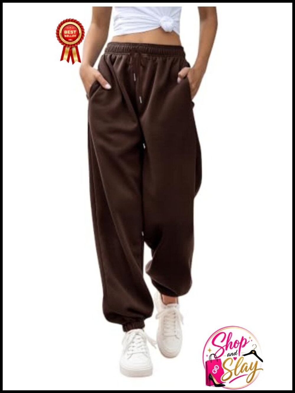 Cotton Blend Baggy Wide Leg High Waist Sweatpants Joggers